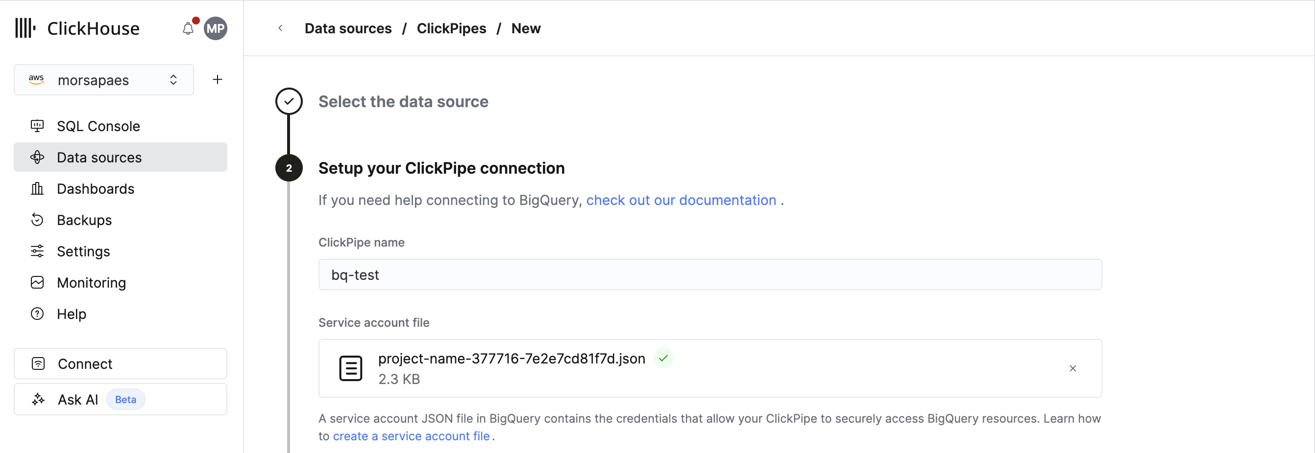 Загрузка ключа service account